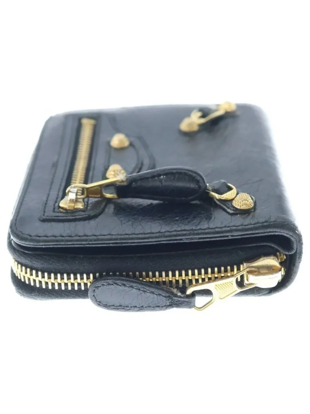 Balenciaga City Zip Around Compact Wallet Black Gold